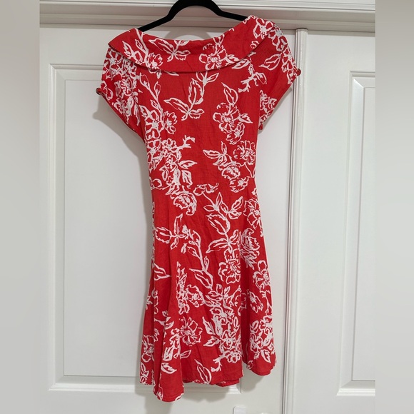 Free People size 10 EUC red floral coral button up sundress dress - Picture 3 of 3